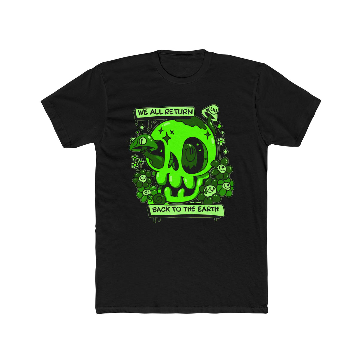 We All Return Tee — Neon Green Skull "Back to the Earth" Graphic T-Shirt